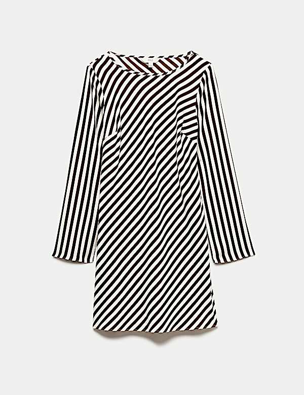Striped Long Sleeve Mini Shift Dress - ID
