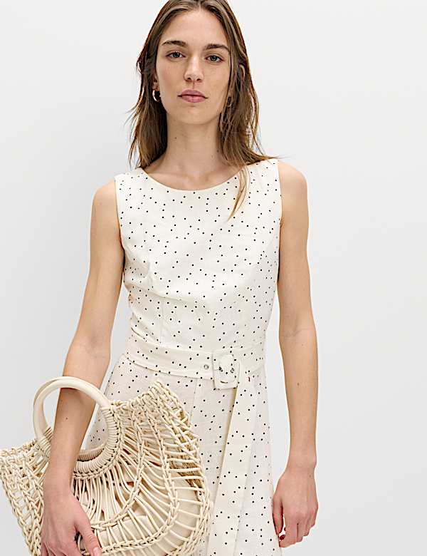 Linen Blend Printed Belted Jumpsuit - LV