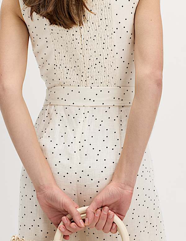 Linen Blend Printed Belted Jumpsuit - LV