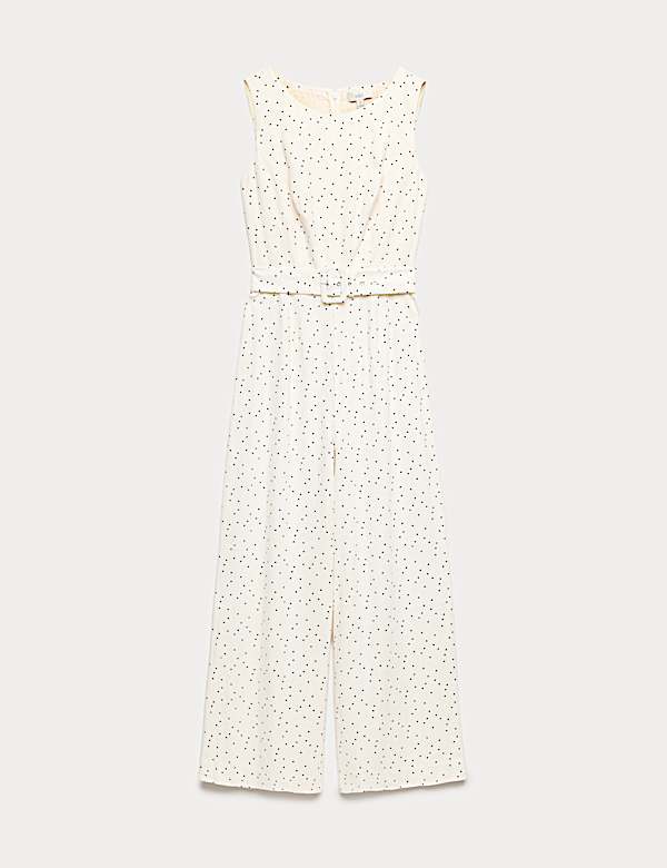 Linen Blend Printed Belted Jumpsuit - LV