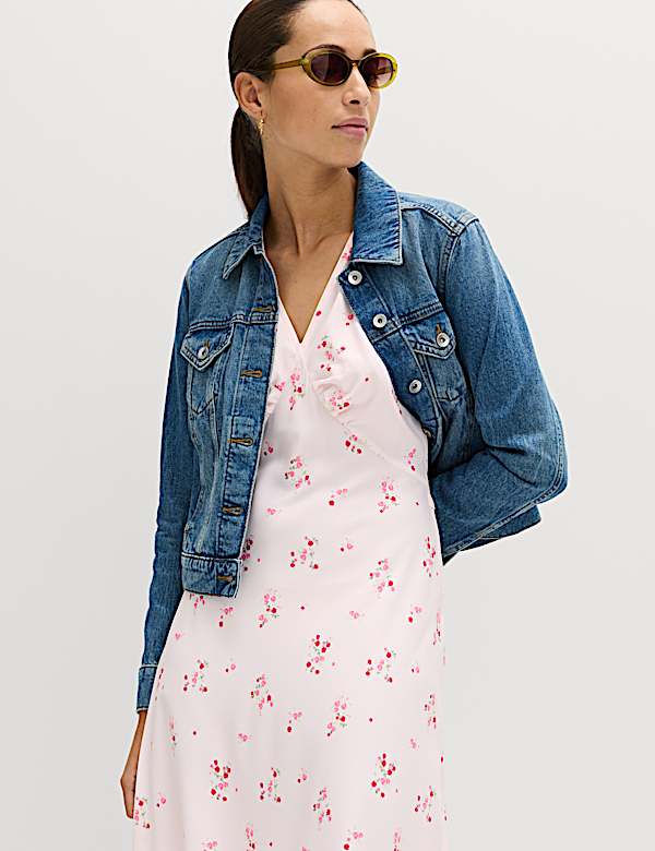 Printed V-Neck Midi Tea Dress