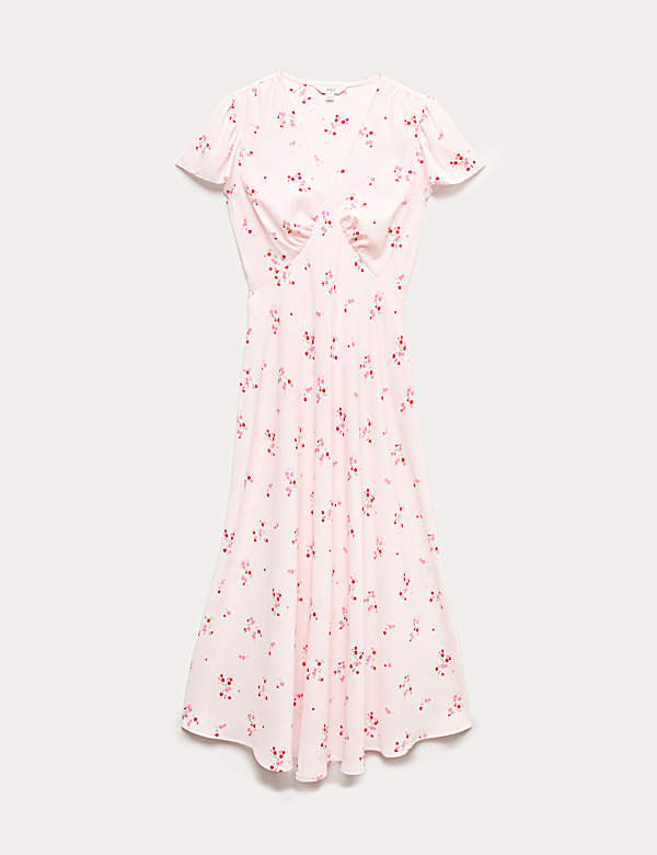 Printed V-Neck Midi Tea Dress - PT