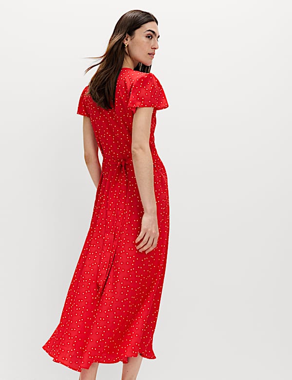 Printed V-Neck Midi Tea Dress