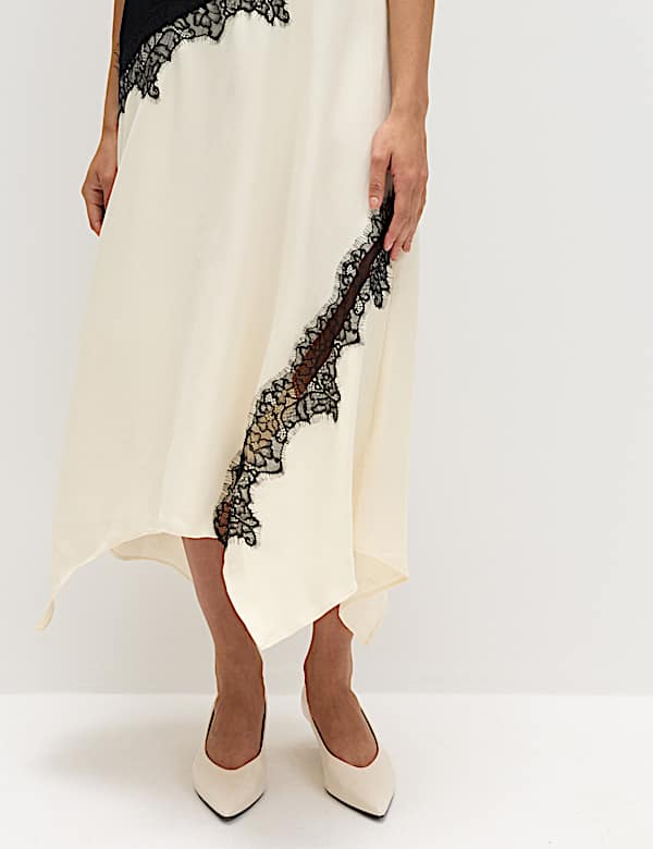 Satin Colour Block Lace Trim Midaxi Cami Slip Dress - AU