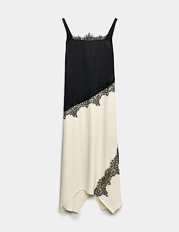 Satin Colour Block Lace Trim Midaxi Cami Slip Dress - AU