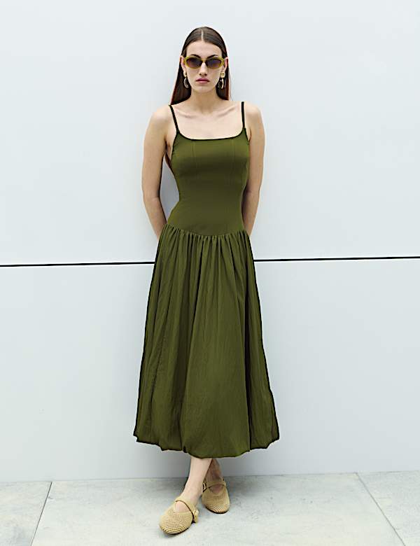 Square Neck Bubble Hem Midaxi Skater Dress
