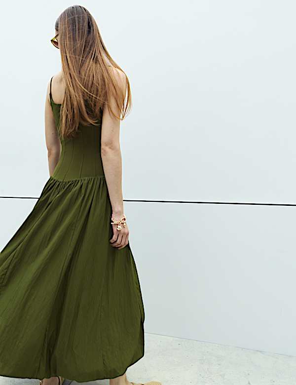 Square Neck Bubble Hem Midaxi Skater Dress - JP