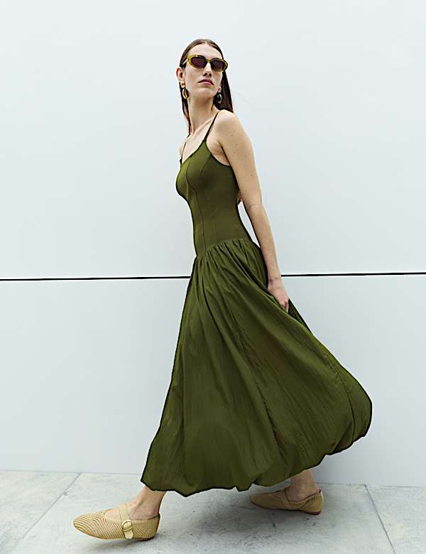 Square Neck Bubble Hem Midaxi Skater Dress - JP