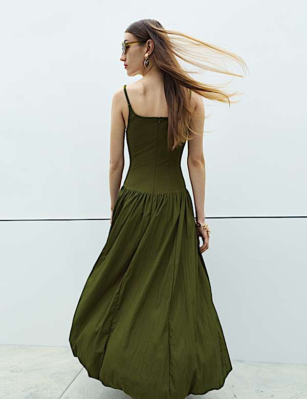 Square Neck Bubble Hem Midaxi Skater Dress - JP