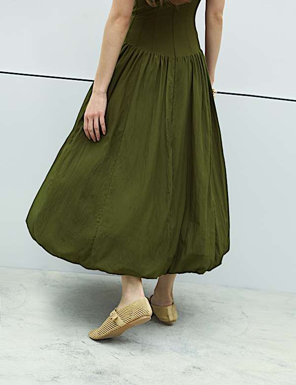 Square Neck Bubble Hem Midaxi Skater Dress - JP