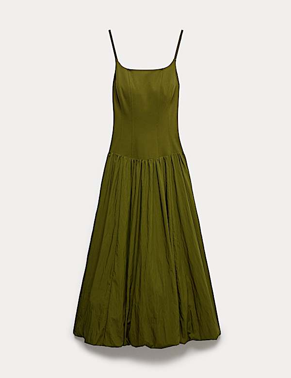 Square Neck Bubble Hem Midaxi Skater Dress - JP