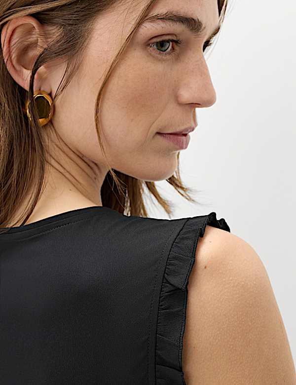 Robe midi &agrave; col en V et manches volant&eacute;es - CA