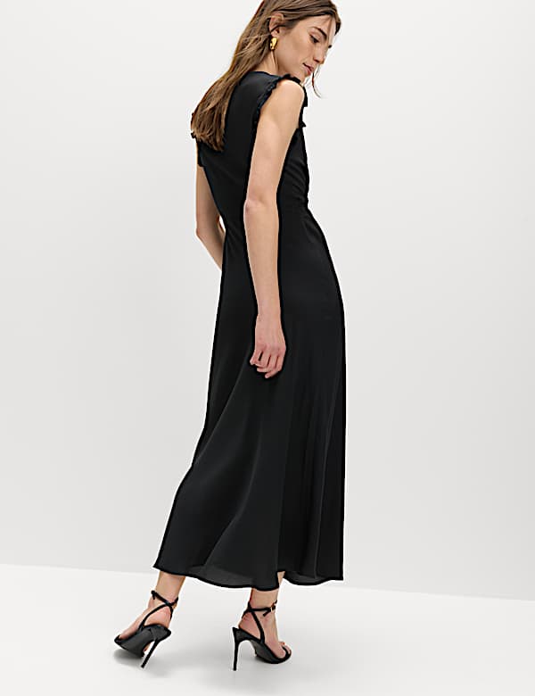 Robe midi &agrave; col en V et manches volant&eacute;es - CA