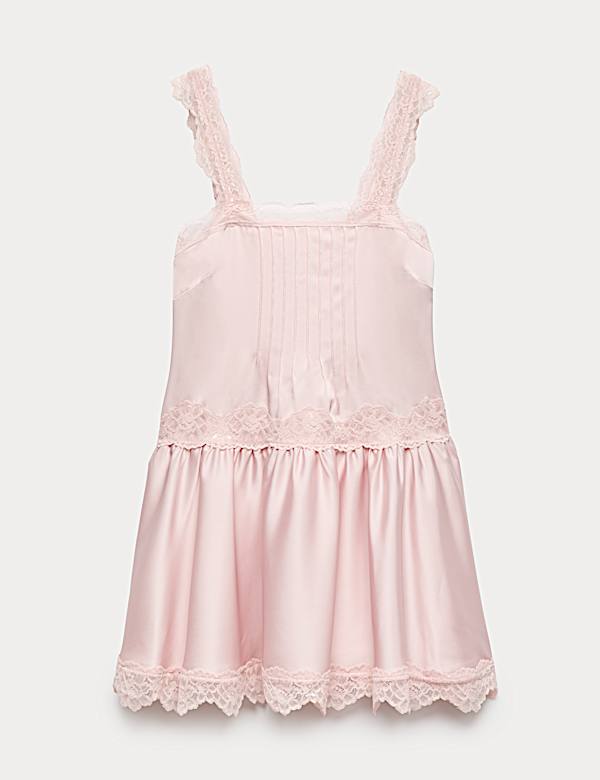 Satin Lace Insert Mini Skater Dress - CH