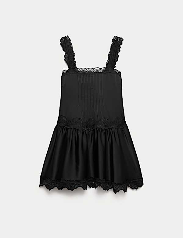 Satin Lace Insert Mini Skater Dress - JO