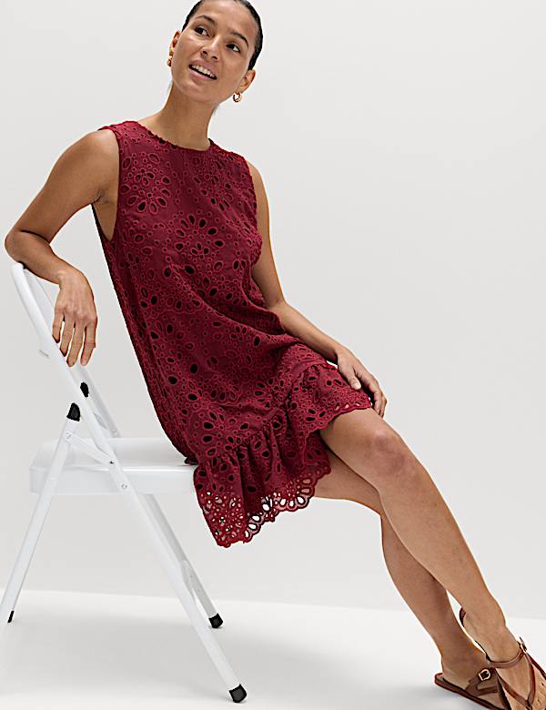Broderie Cutwork Detail Mini Shift Dress - IL