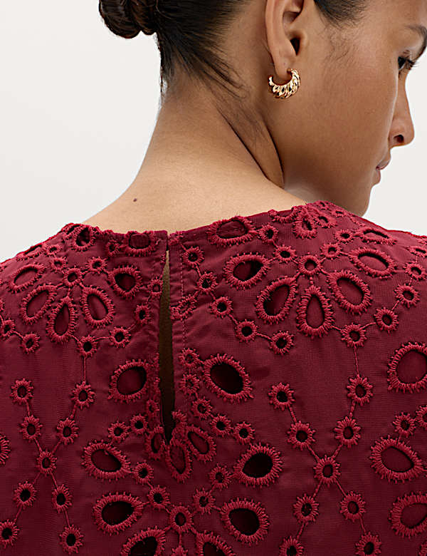 Broderie Cutwork Detail Mini Shift Dress - IL