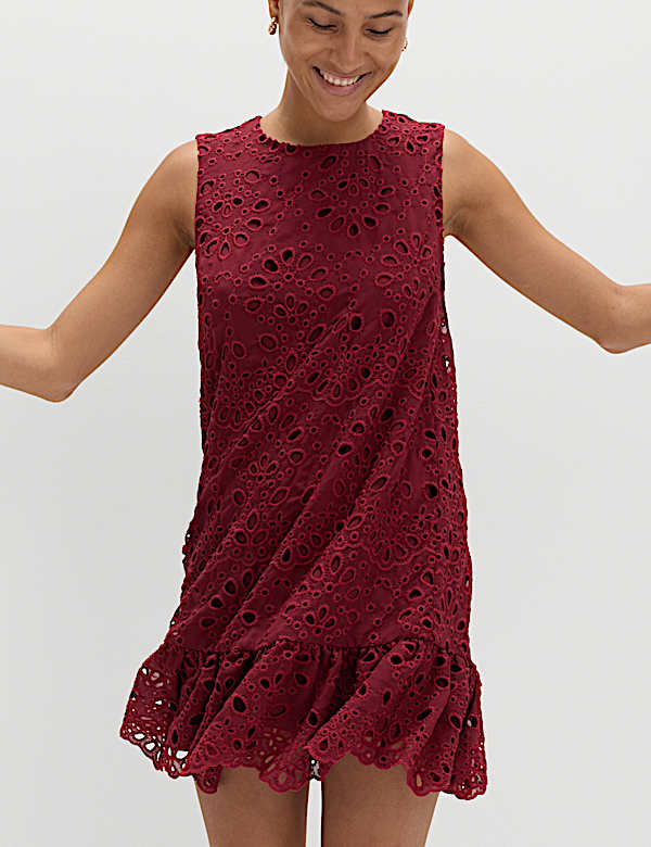 Broderie Cutwork Detail Mini Shift Dress - IL