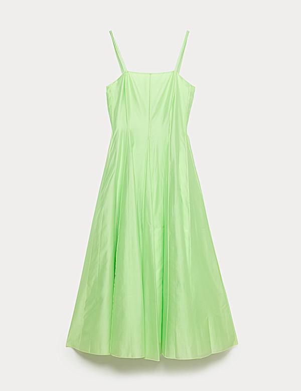 Square Neck Panel Detail Strappy Midi Skater Dress - AL
