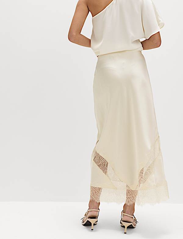 Satin Lace Insert Midaxi Slip Skirt - CY