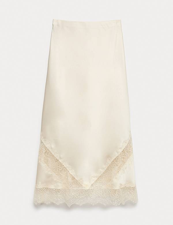 Satin Lace Insert Midaxi Slip Skirt - CY