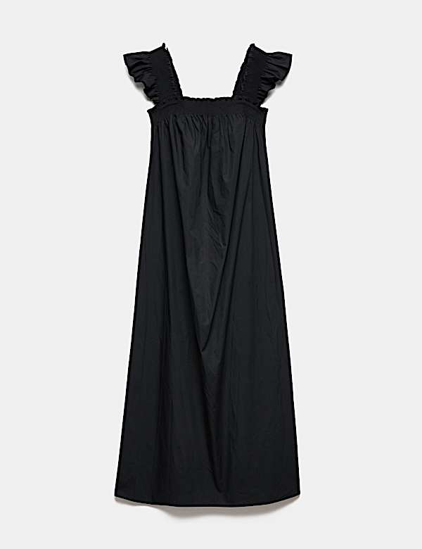 Pure Cotton Shirred Midaxi Smock Dress - AL