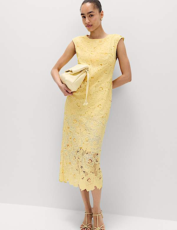 Lace Cutwork Detail Midi Column Dress