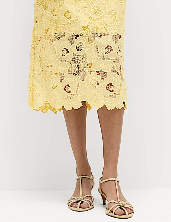 Lace Cutwork Detail Midi Column Dress
