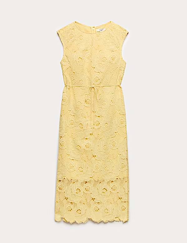 Lace Cutwork Detail Midi Column Dress - TW