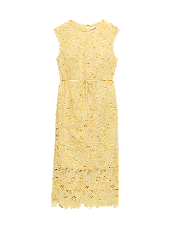 Lace Cutwork Detail Midi Column Dress