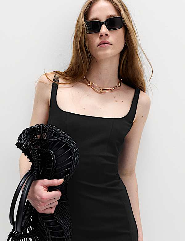 Midi bodycon jurk van jersey met vierkante halslijn en paneeldetails - NL