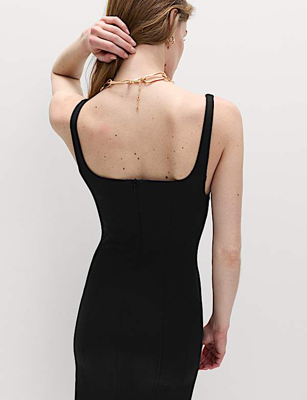 Midi bodycon jurk van jersey met vierkante halslijn en paneeldetails - NL