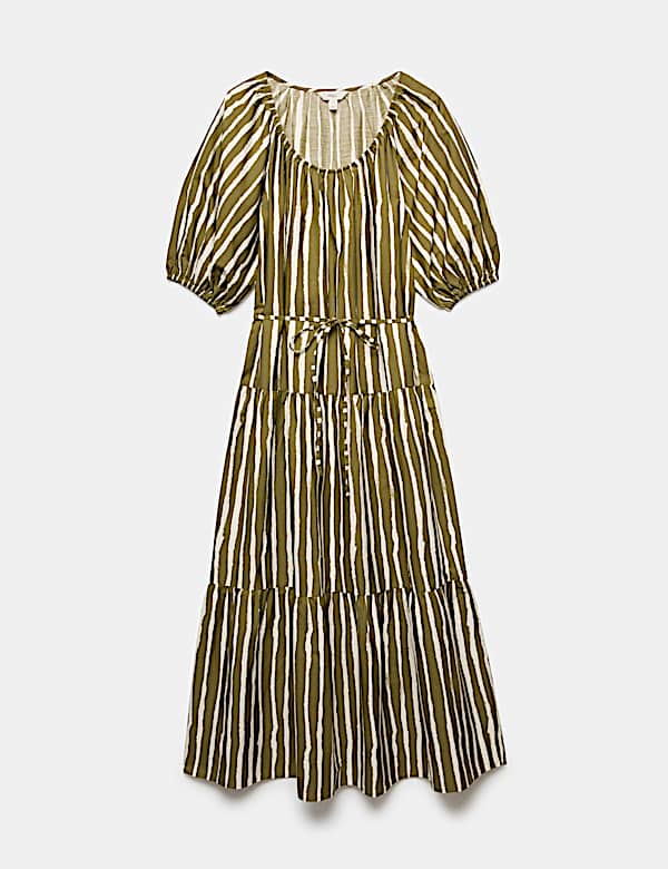 Robe midi 100 % coton &agrave; imprim&eacute; et taille ajust&eacute;e - FR