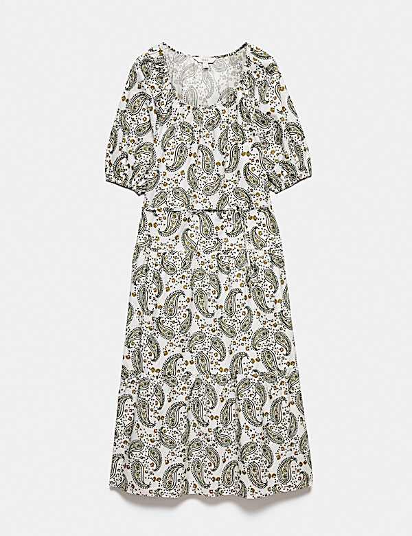 Pure Cotton Paisley Midi Waisted Dress - BG