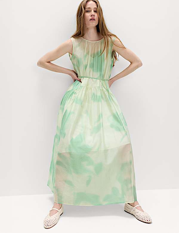 Floral Tie Detail Midi Tiered Dress | GREEN MIX | Dresses | M&S JO