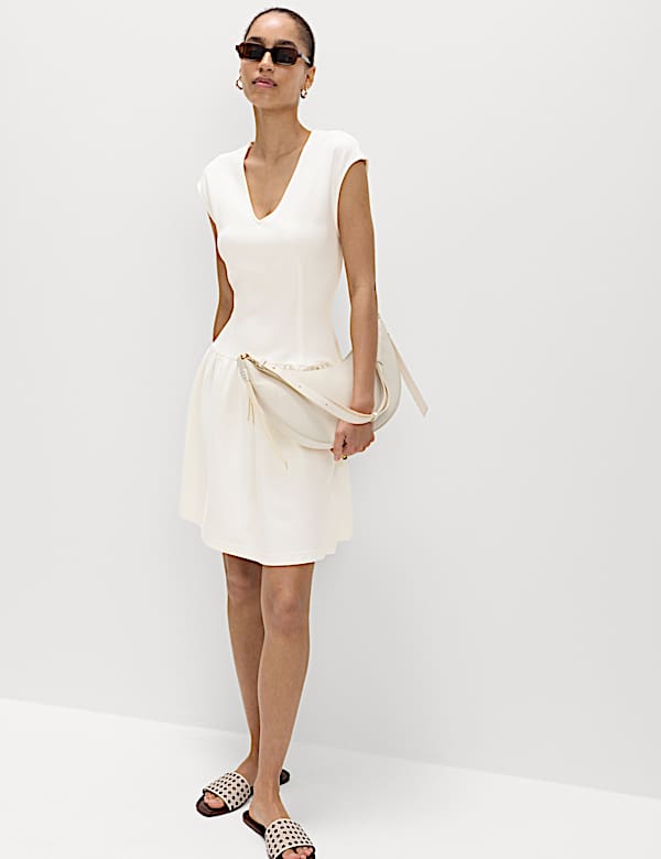 sachin and babi light blue dress Jersey V-Neck Mini Drop Waist Skater Dress | IVORY | Dresses