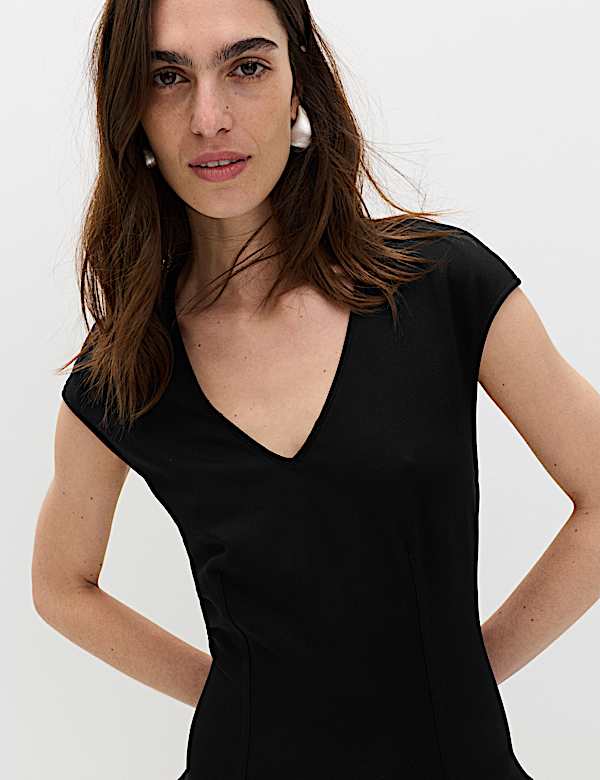 Jersey V-Neck Mini Drop Waist Skater Dress - CY