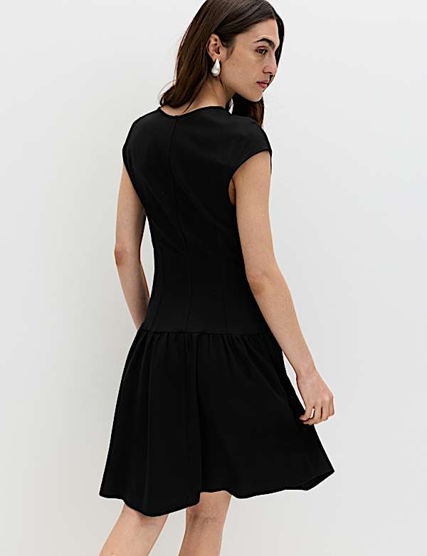Jersey V-Neck Mini Drop Waist Skater Dress - CY