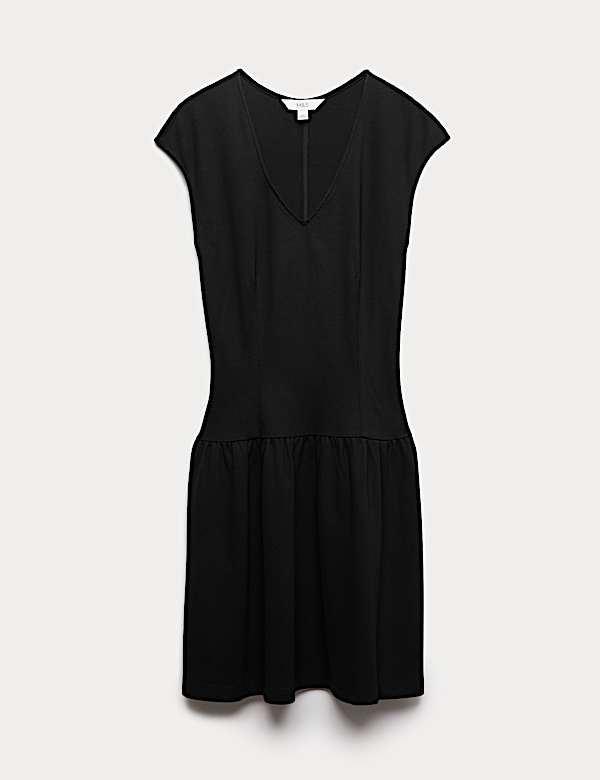 Jersey V-Neck Mini Drop Waist Skater Dress - CY
