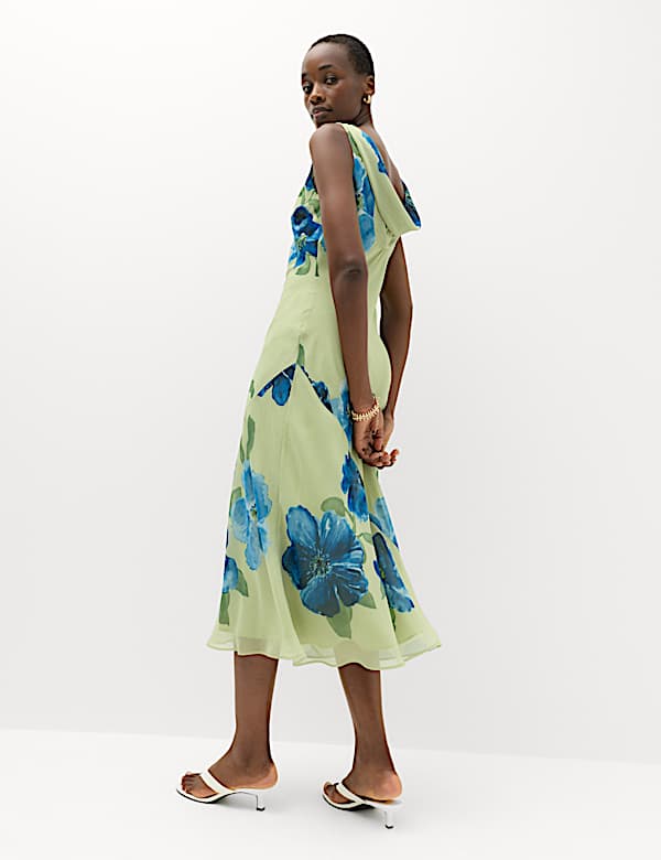 elegant floral round neckline midi x-line dress Amazon.com: Esopkuu Womens Summer Dresses 1/2 Sleeves Round Neck Chiffon  Tunic Floral Print Flowy Pleated Elegant Party Midi Dress Blue : ,   