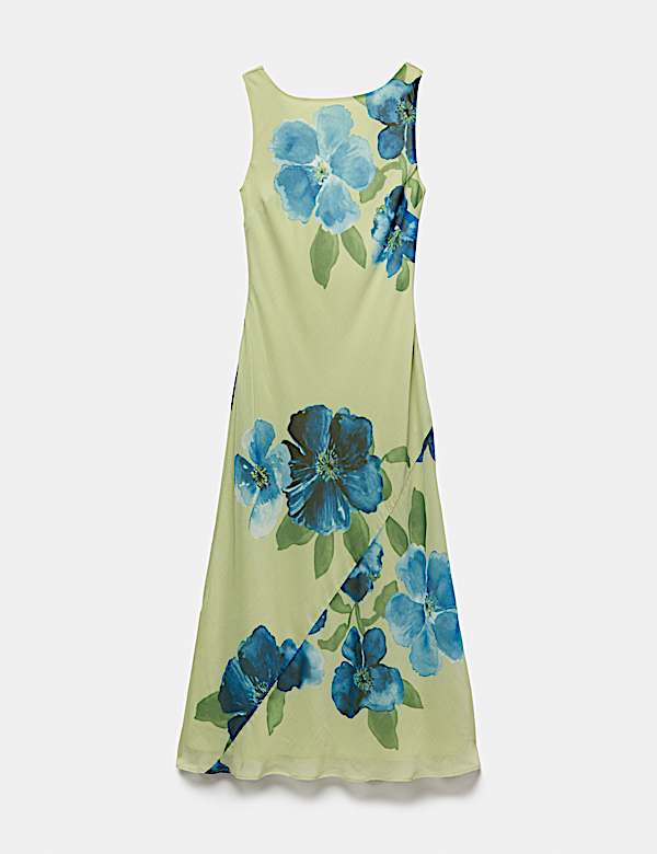 Floral Round Neck Midi Column Dress - BN