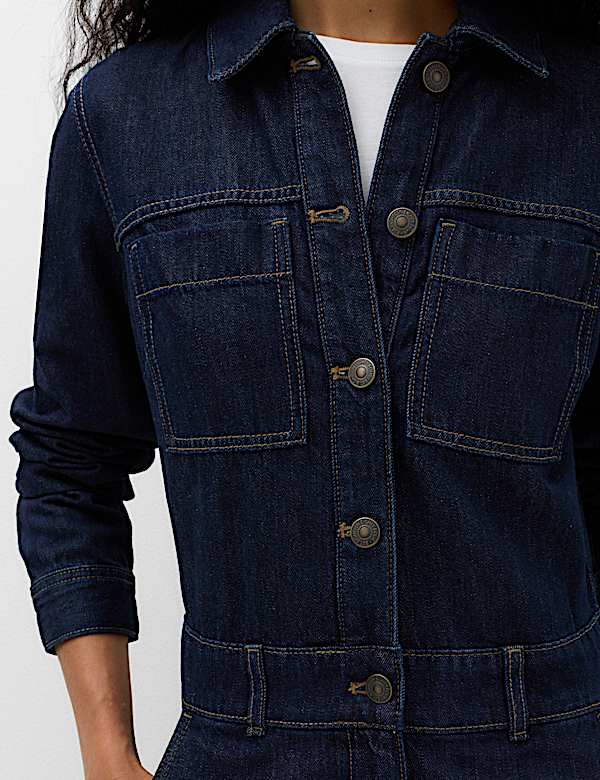 Denim Long Sleeve Wide Leg Jumpsuit - US