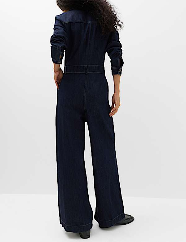 Denim Long Sleeve Wide Leg Jumpsuit - US