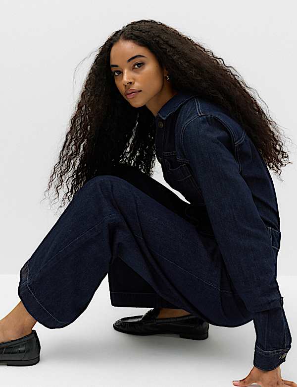 Denim Long Sleeve Wide Leg Jumpsuit - US