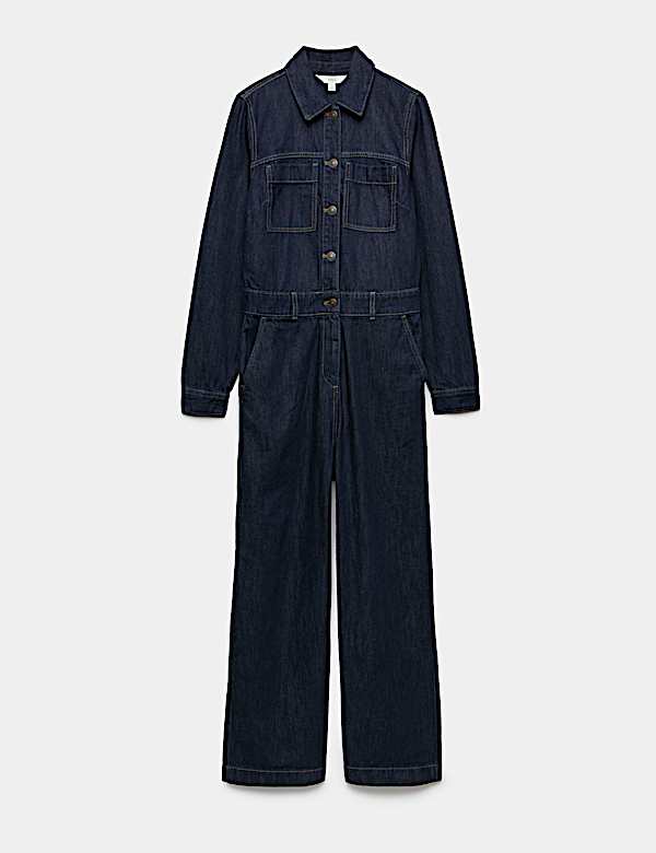 Denim Long Sleeve Wide Leg Jumpsuit - US