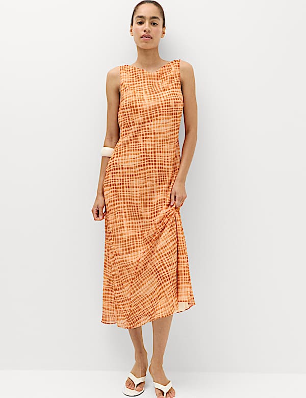 Chiffon Checked Midi Column Dress - JP