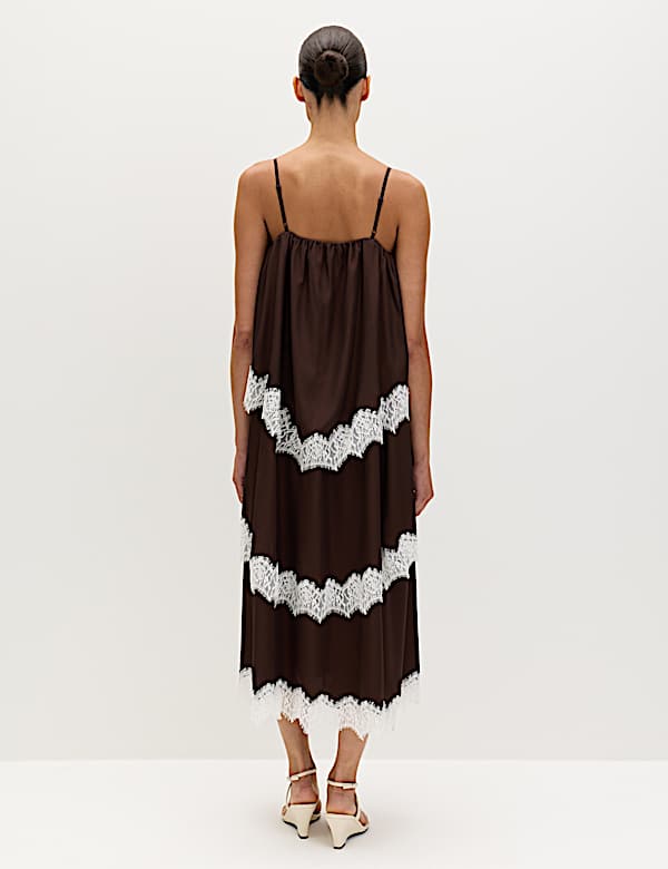 Lace Trim Strappy Midi Tiered Dress - SK