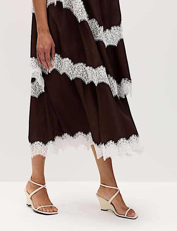 Lace Trim Strappy Midi Tiered Dress - SK