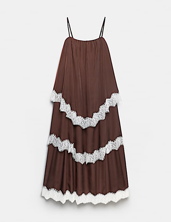 Lace Trim Strappy Midi Tiered Dress - SK