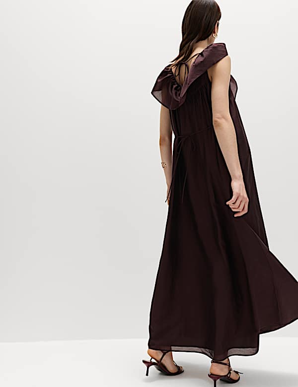 Lyocell Rich Frill V-Neck Midaxi Relaxed Dress - LU